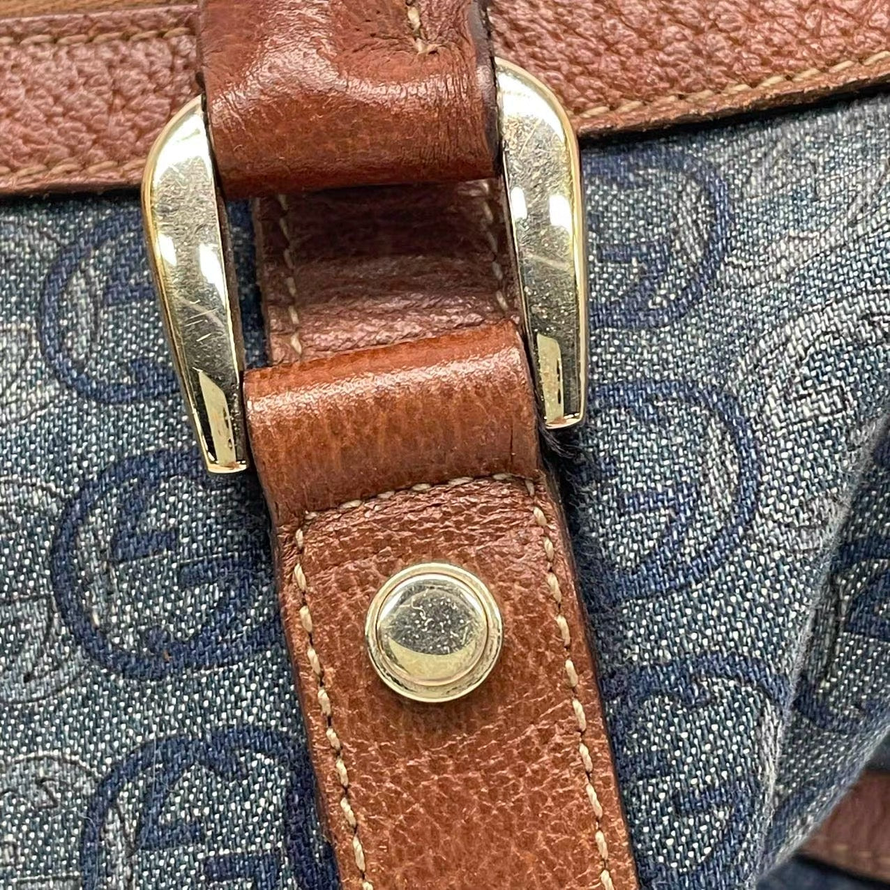 Gucci Boston Abbey Interlocking Logo Joy Blue Denim Satchel
