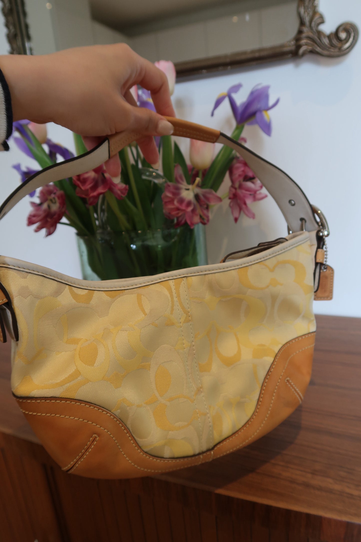 Y2K coach shoulder bag in butter yellow