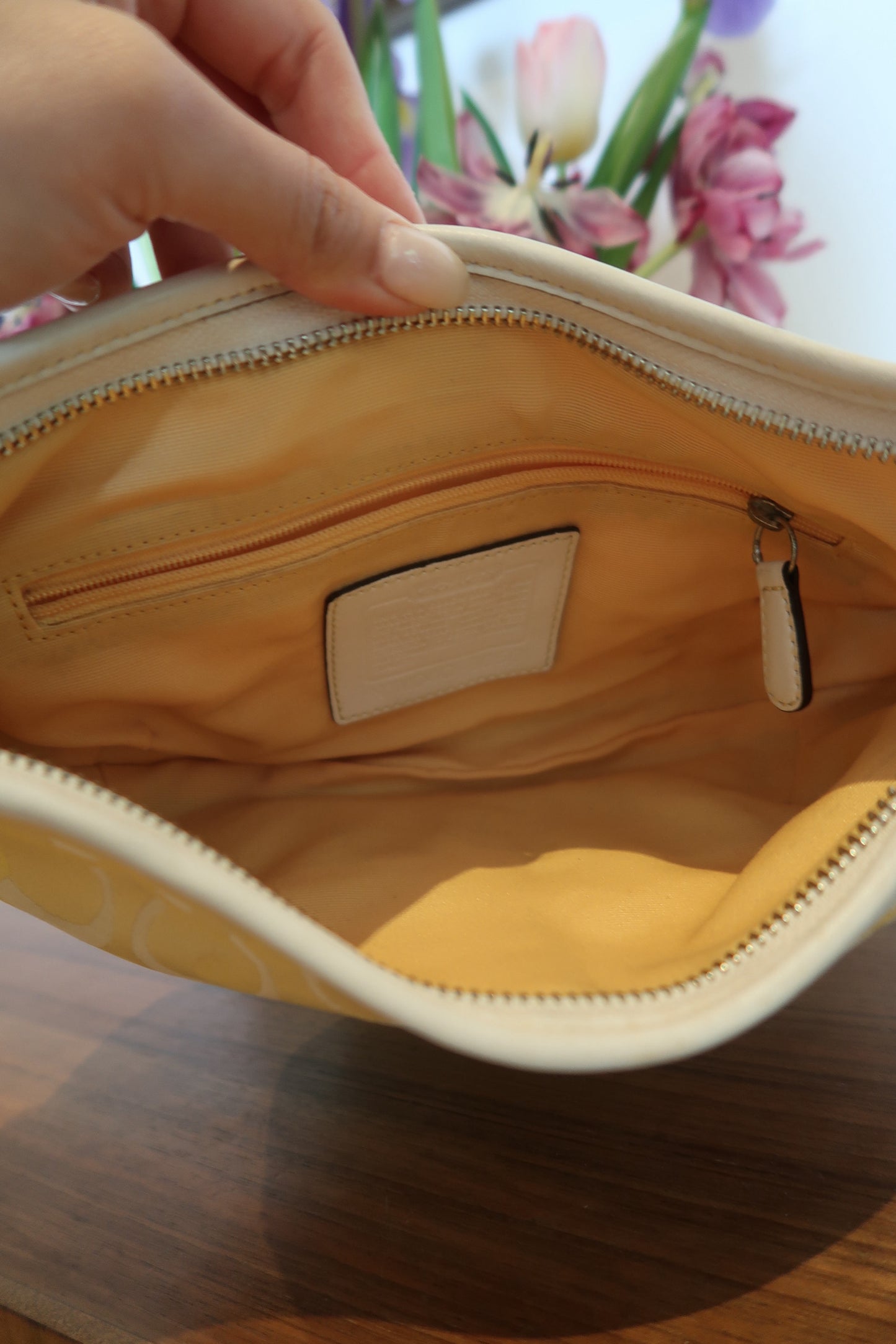 Y2K coach shoulder bag in butter yellow