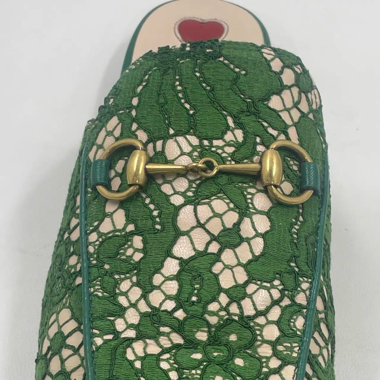 Gucci Princetown Horsebit Mules in Green Lace Leather UK5/ EU38