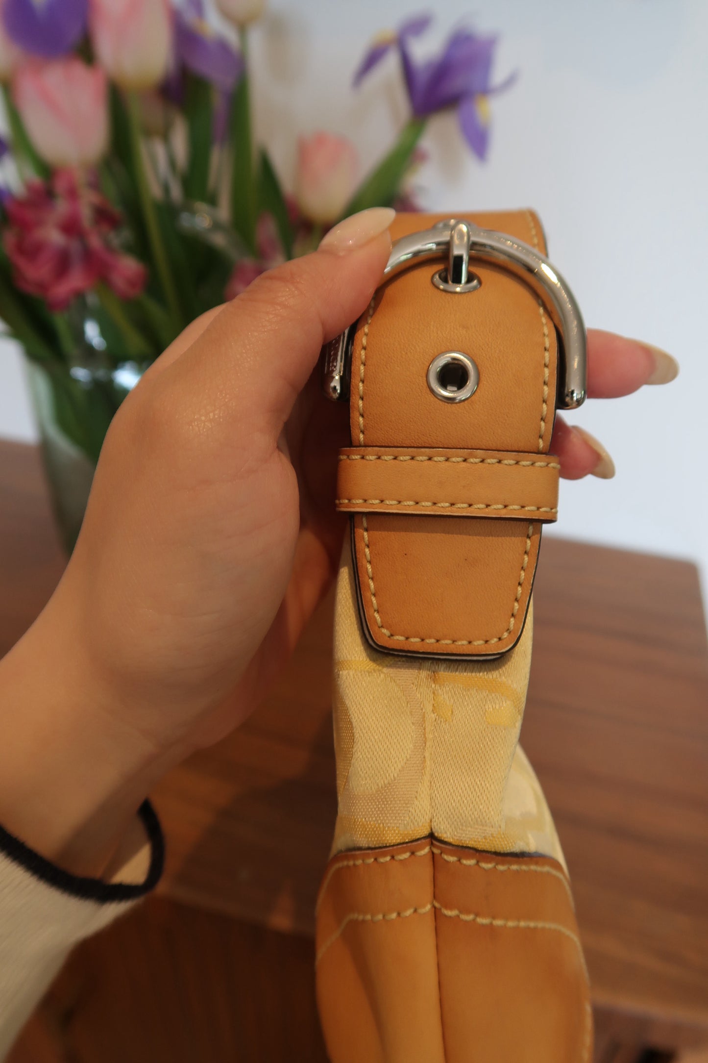 Y2K coach shoulder bag in butter yellow