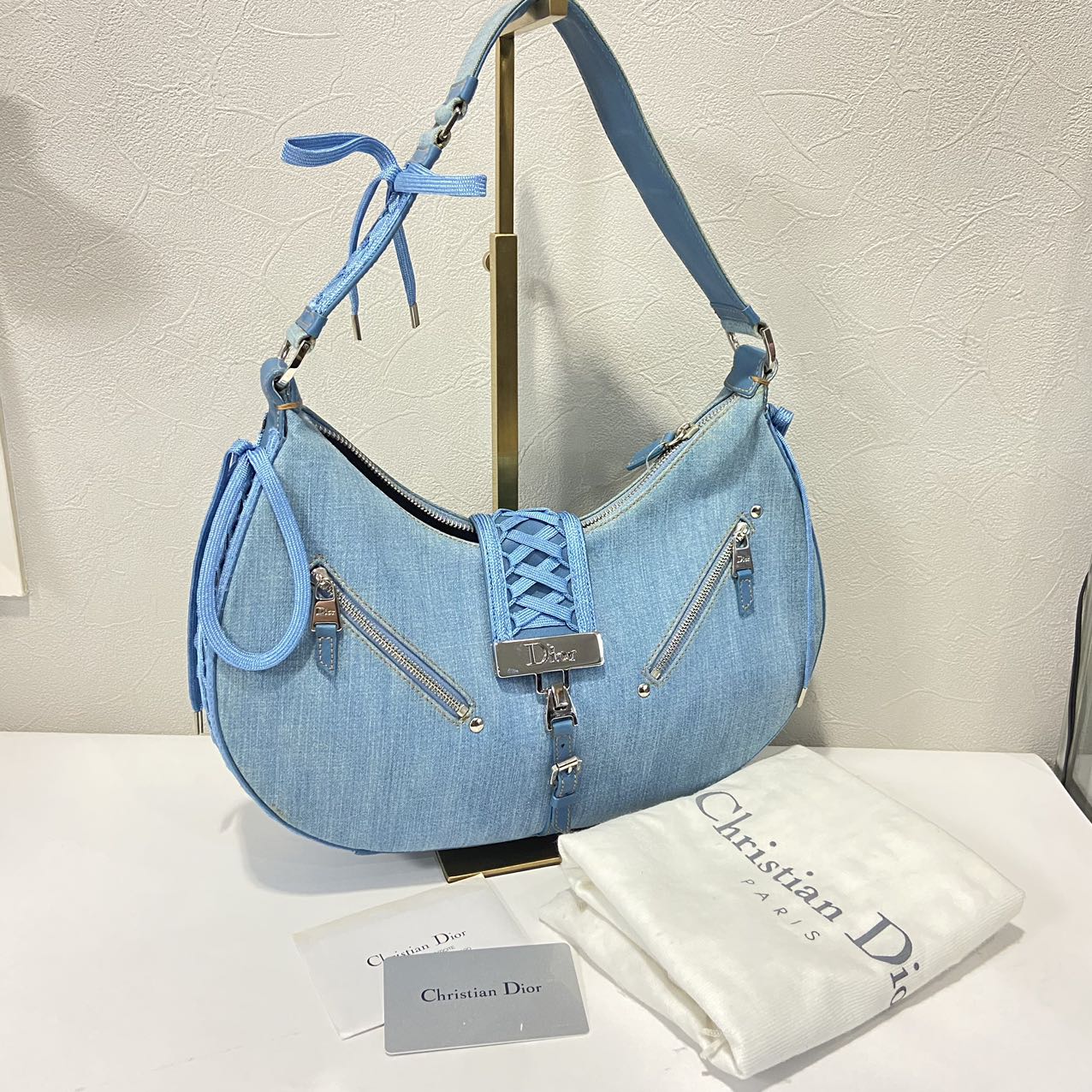 Dior Admit it Denim Shoulder Bag In Blue/Sliver