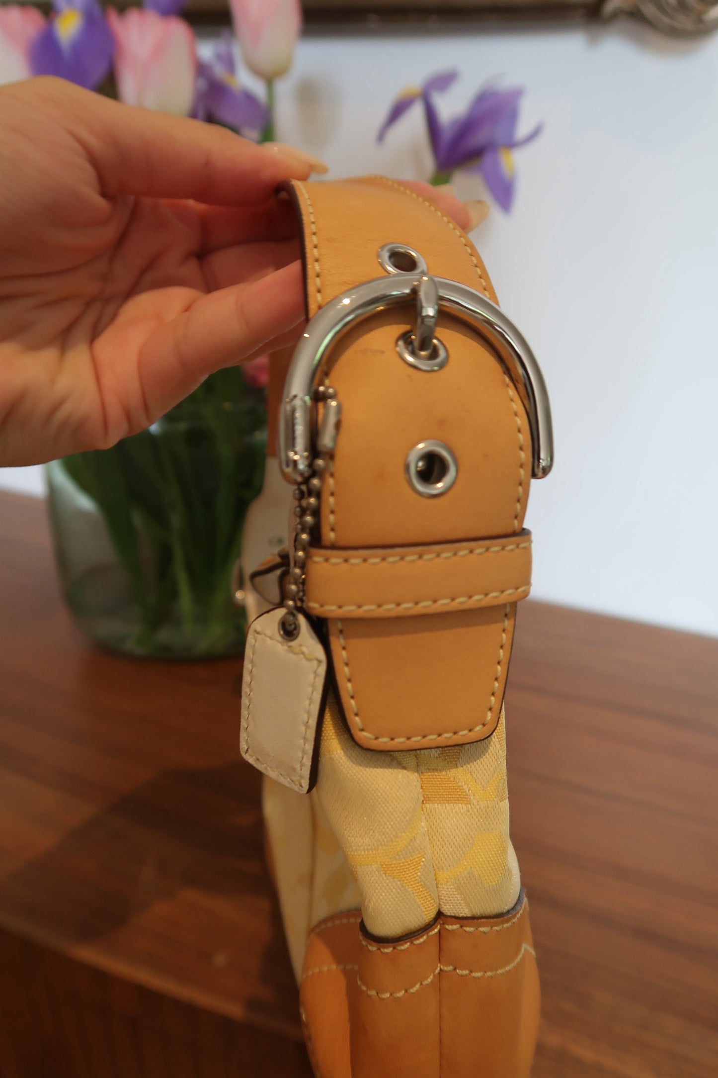 Y2K coach shoulder bag in butter yellow