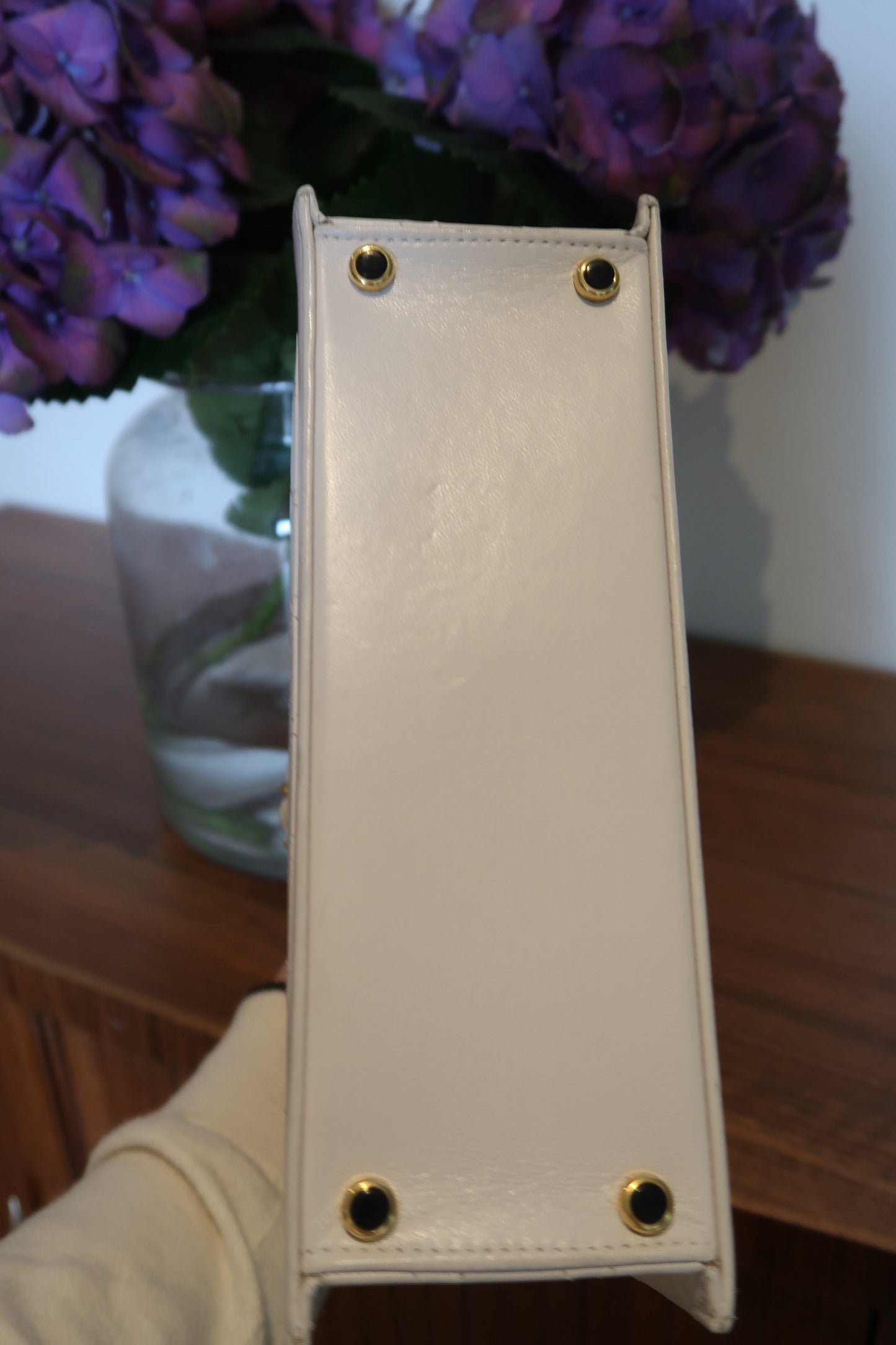 Chanel Vintage 1991 White Quilted Lambskin Trapezoid 24K Gold CC Bag