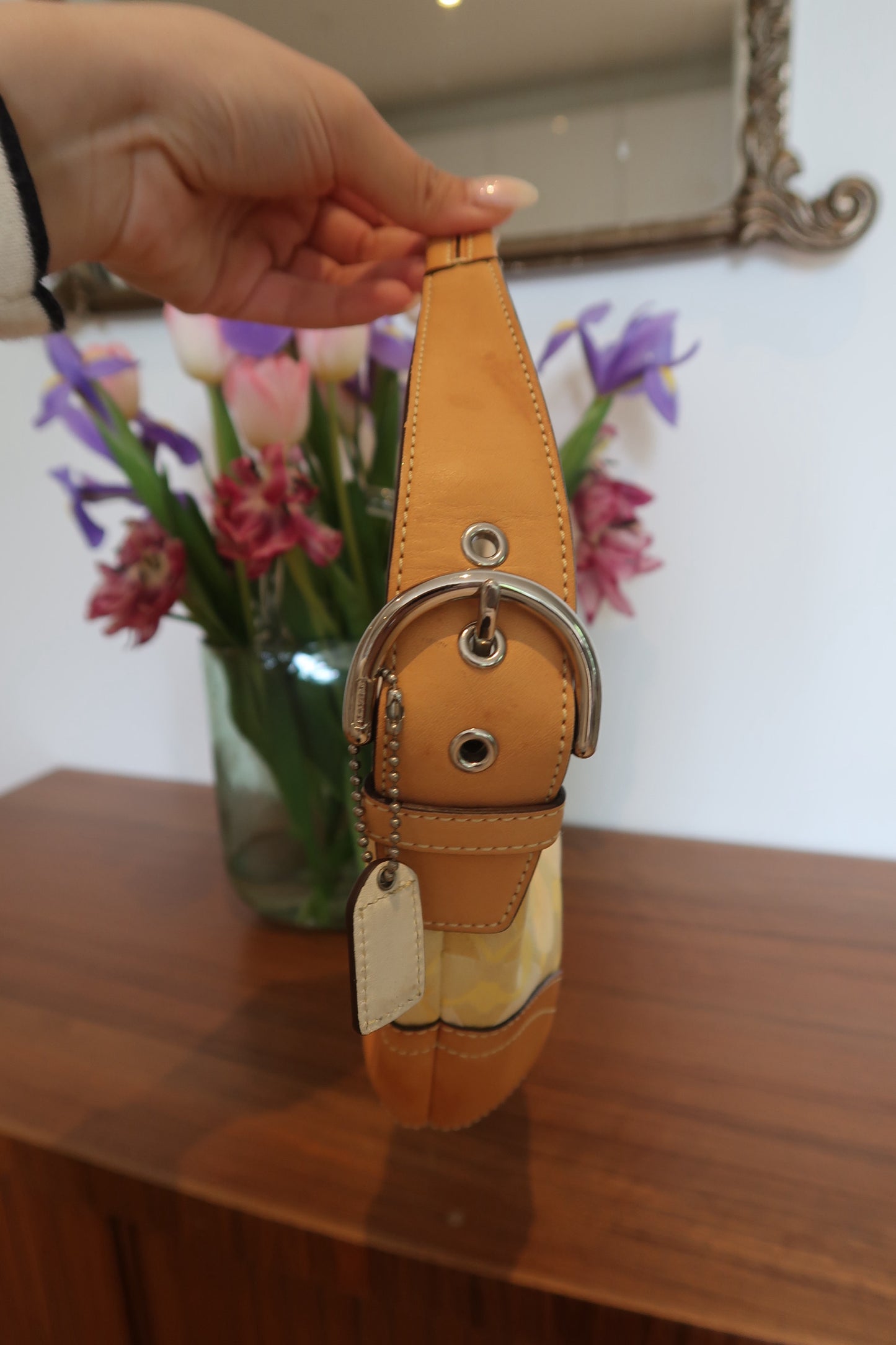 Y2K coach shoulder bag in butter yellow
