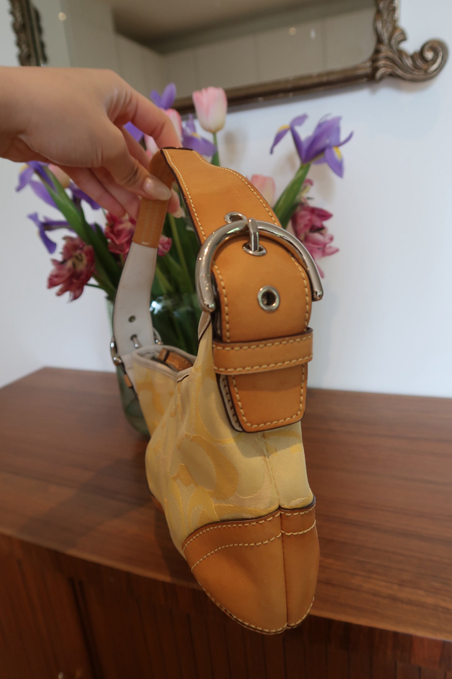 Y2K coach shoulder bag in butter yellow