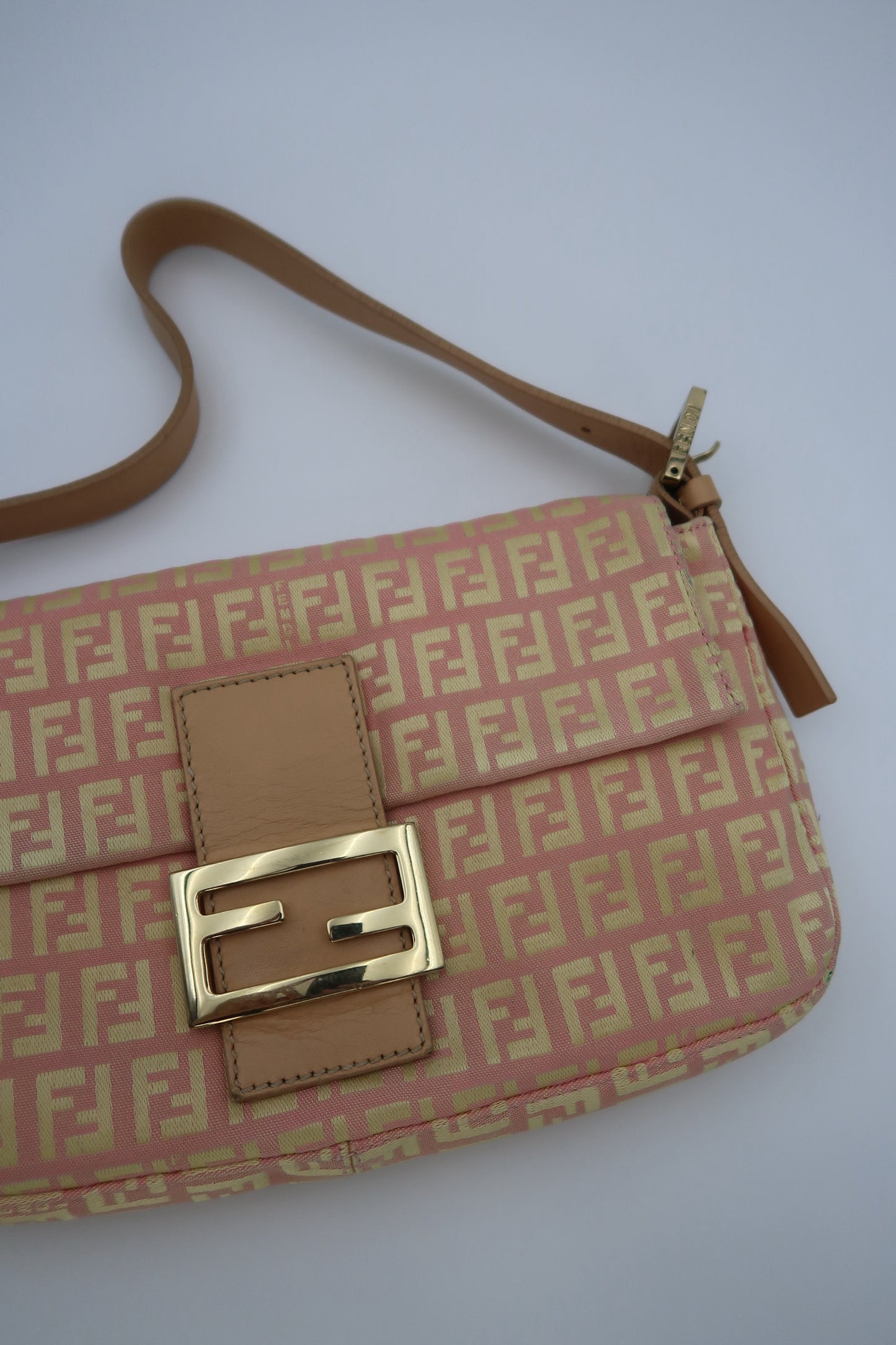 Fendi Baguette Light Pink Zucchino Print Monogram