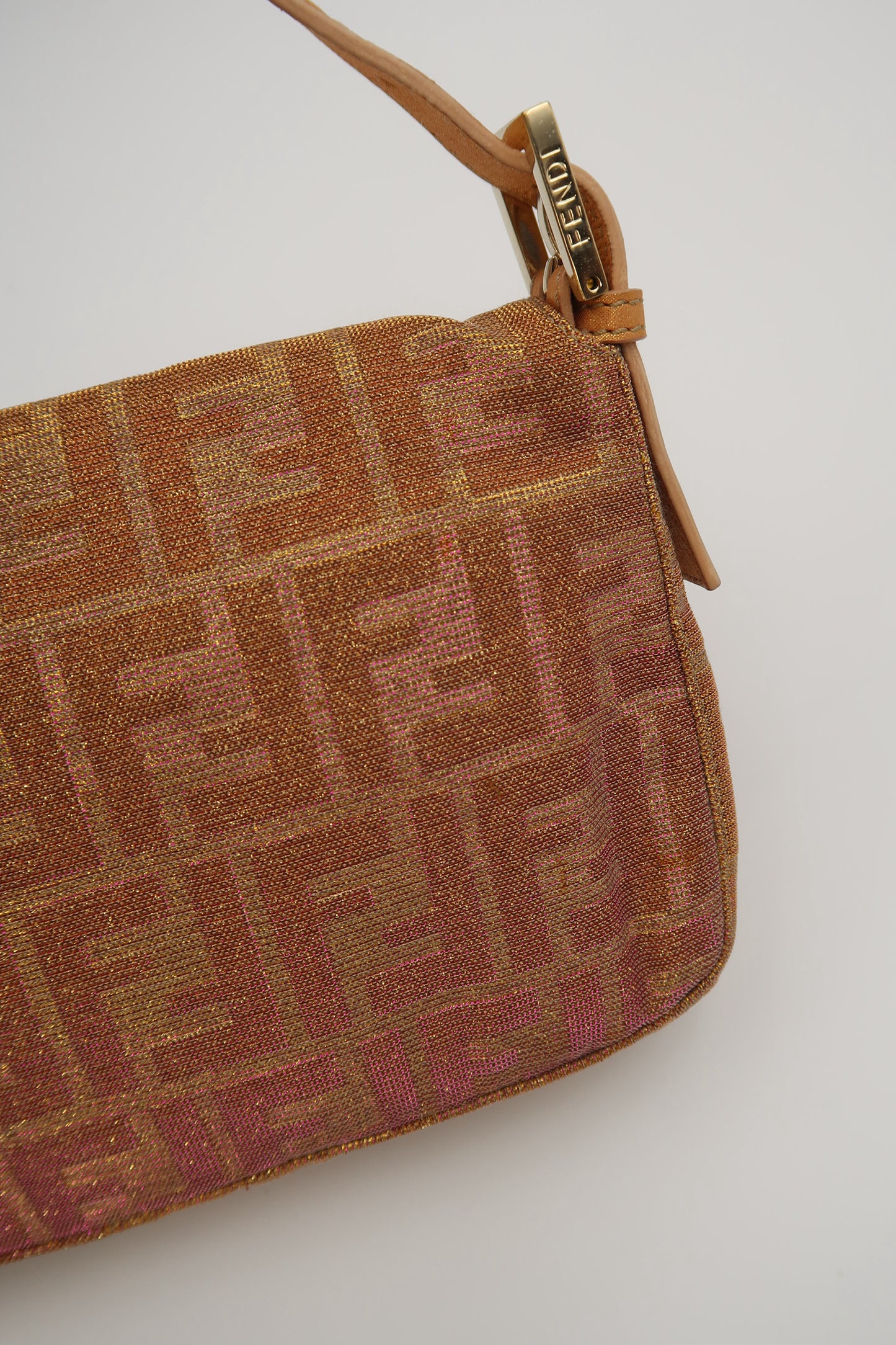 Fendi Baguette Iridescent glitter Pink Zucca Print with Crystal Buckle
