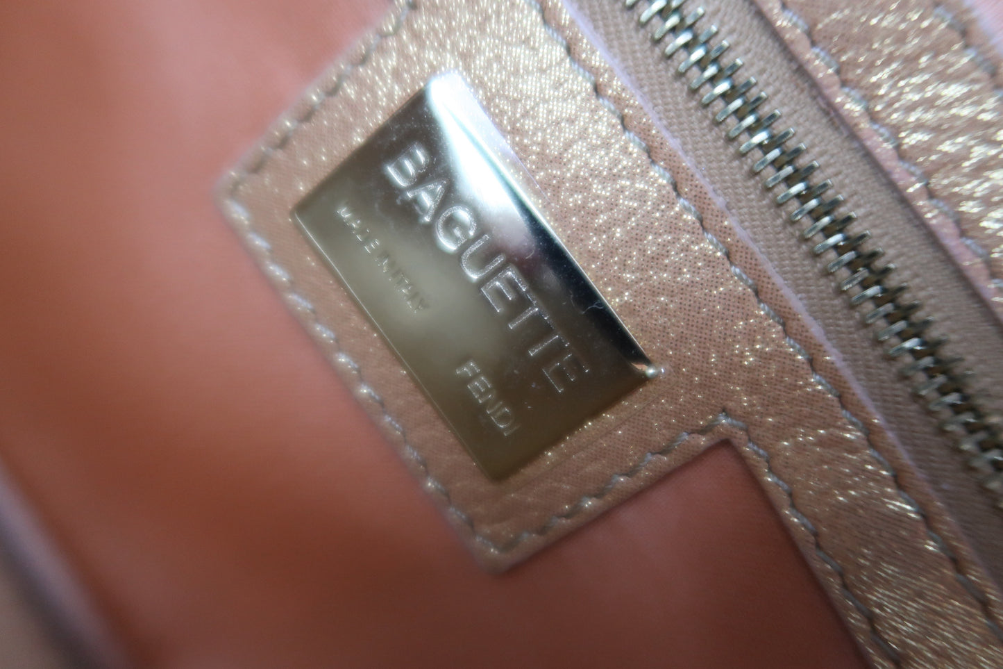 Fendi Baguette Iridescent glitter Pink Zucca Print with Crystal Buckle