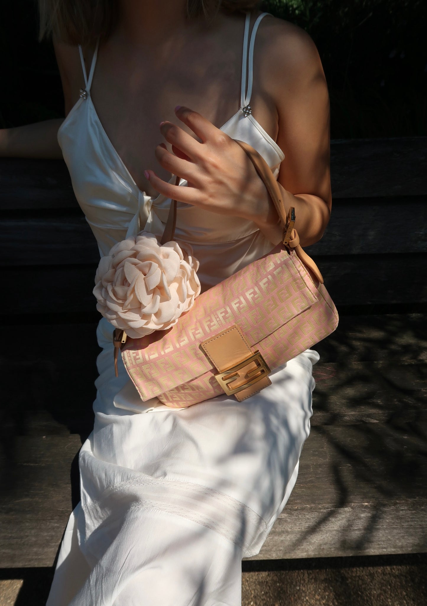 Fendi Baguette Light Pink Zucchino Print Monogram