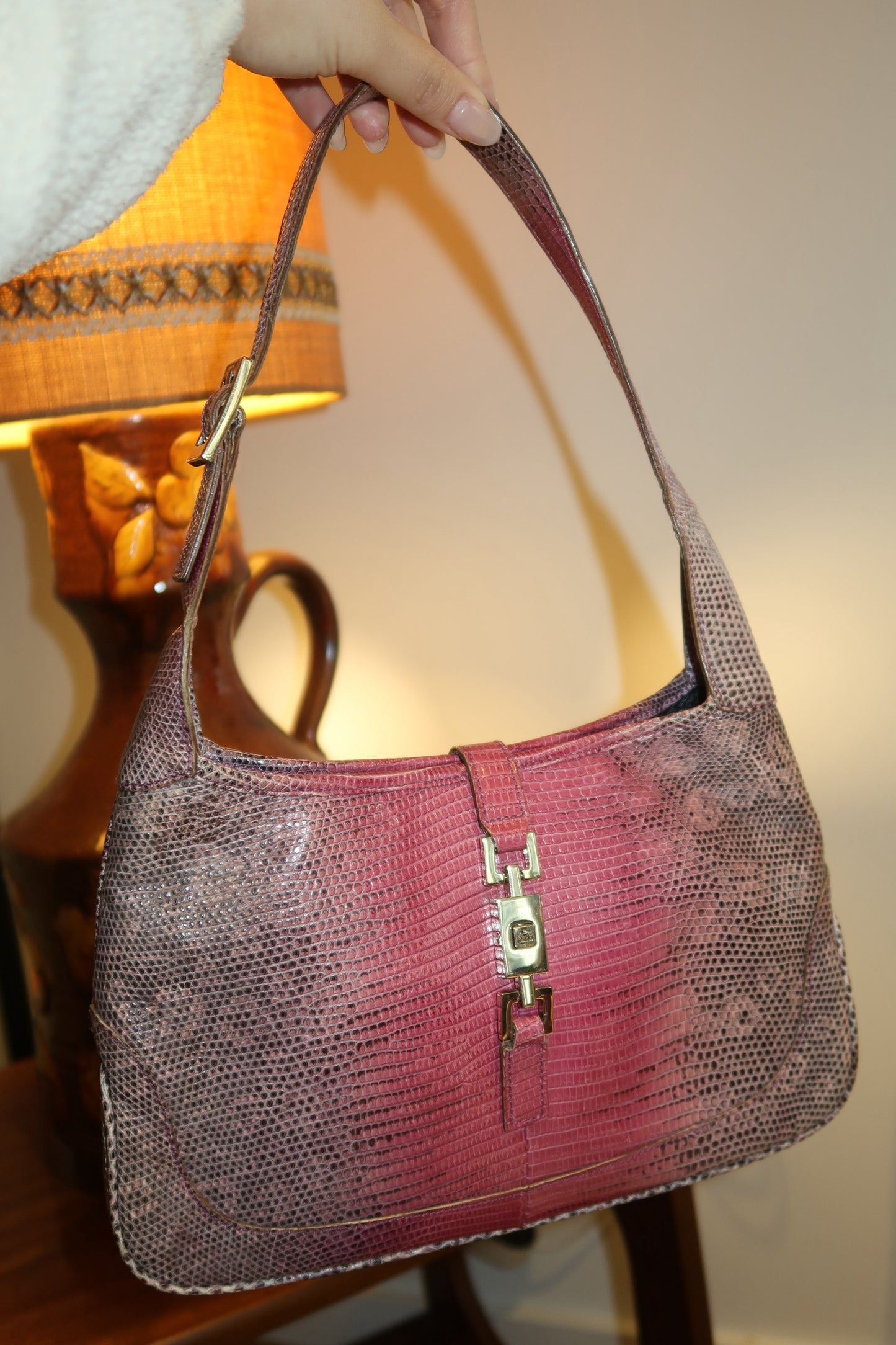 Rare Gucci Jackie Bag 1961 in pink and exotic lizard leather