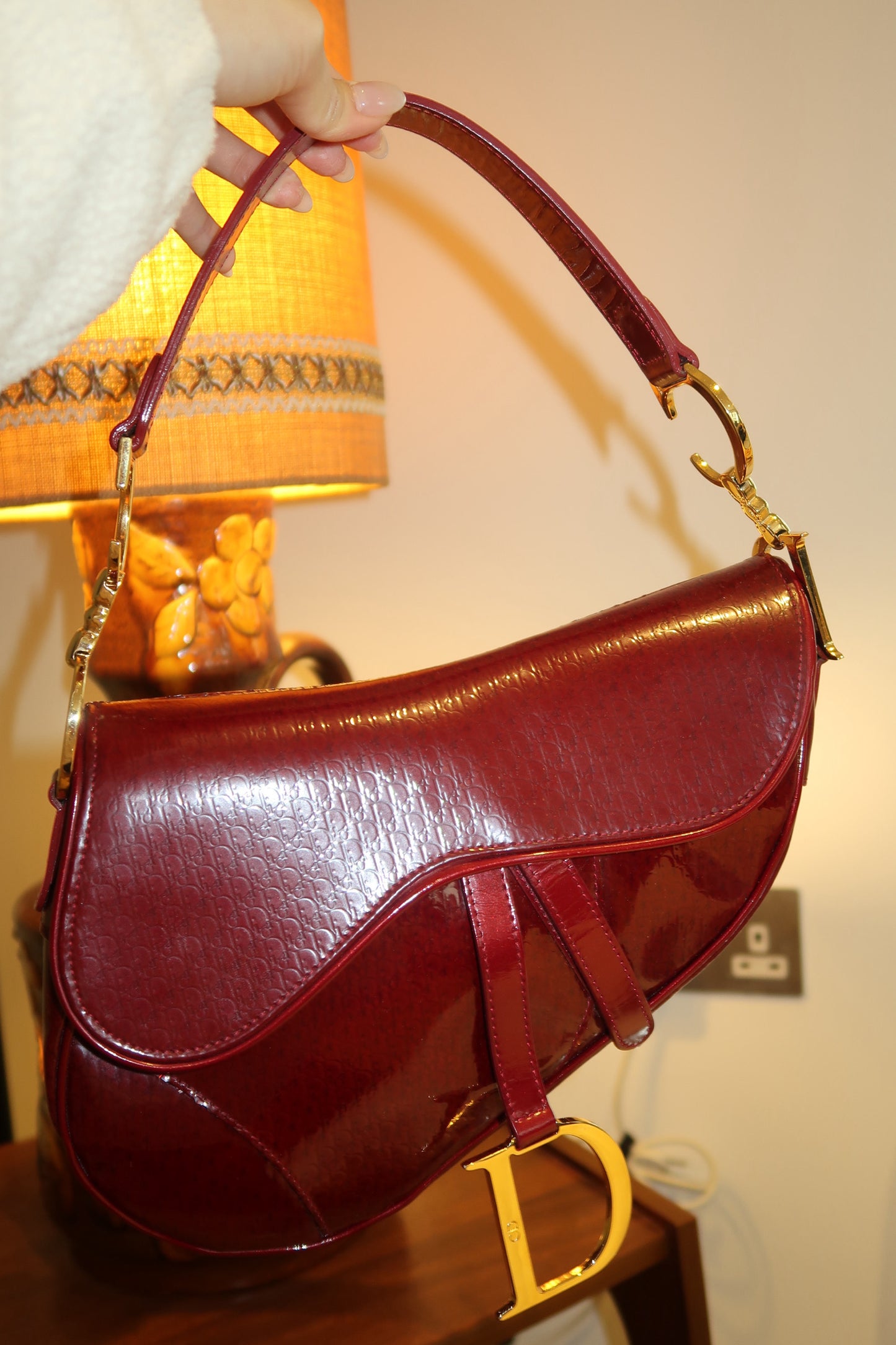 Vintage Dior Red Patent Leather Saddle Bag