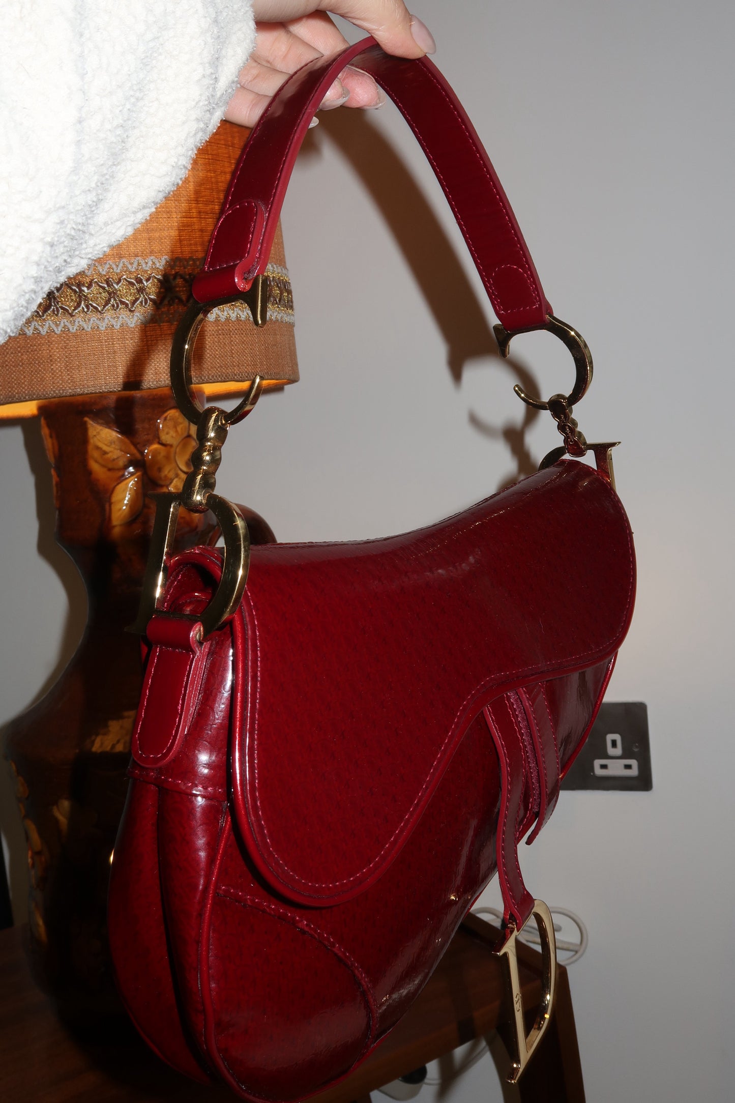 Rare Dior Patent Saddle in Red