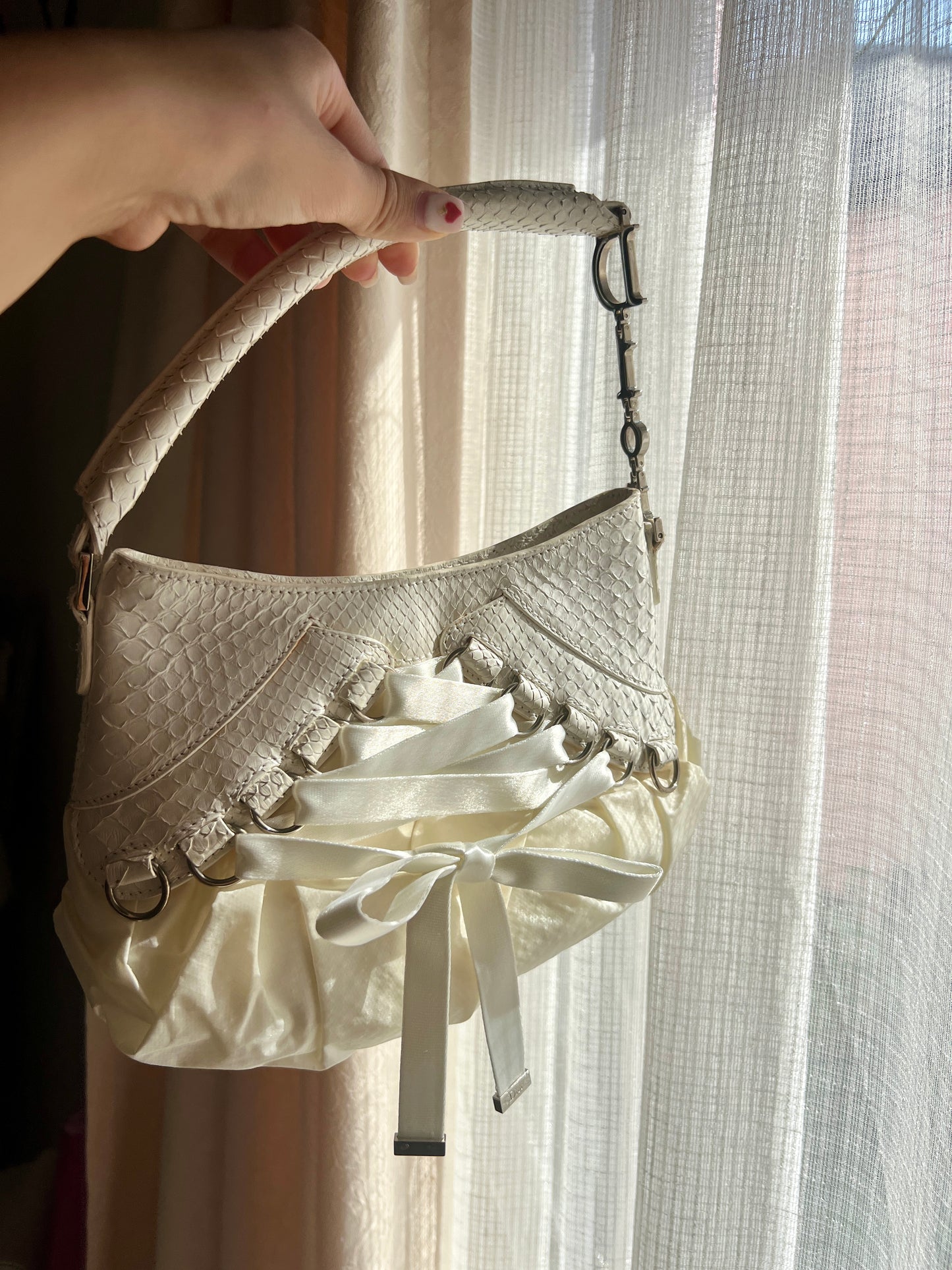 Dior Ballet Corset leather handbag by John Galliano in white with exotic leather