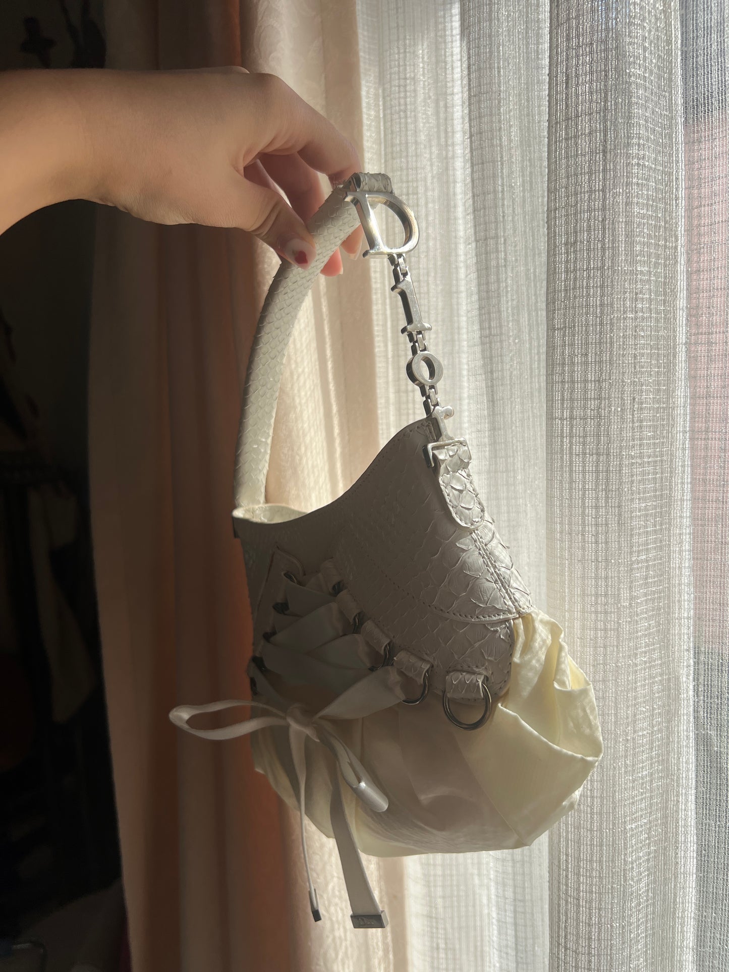 Dior Ballet Corset leather handbag by John Galliano in white with exotic leather