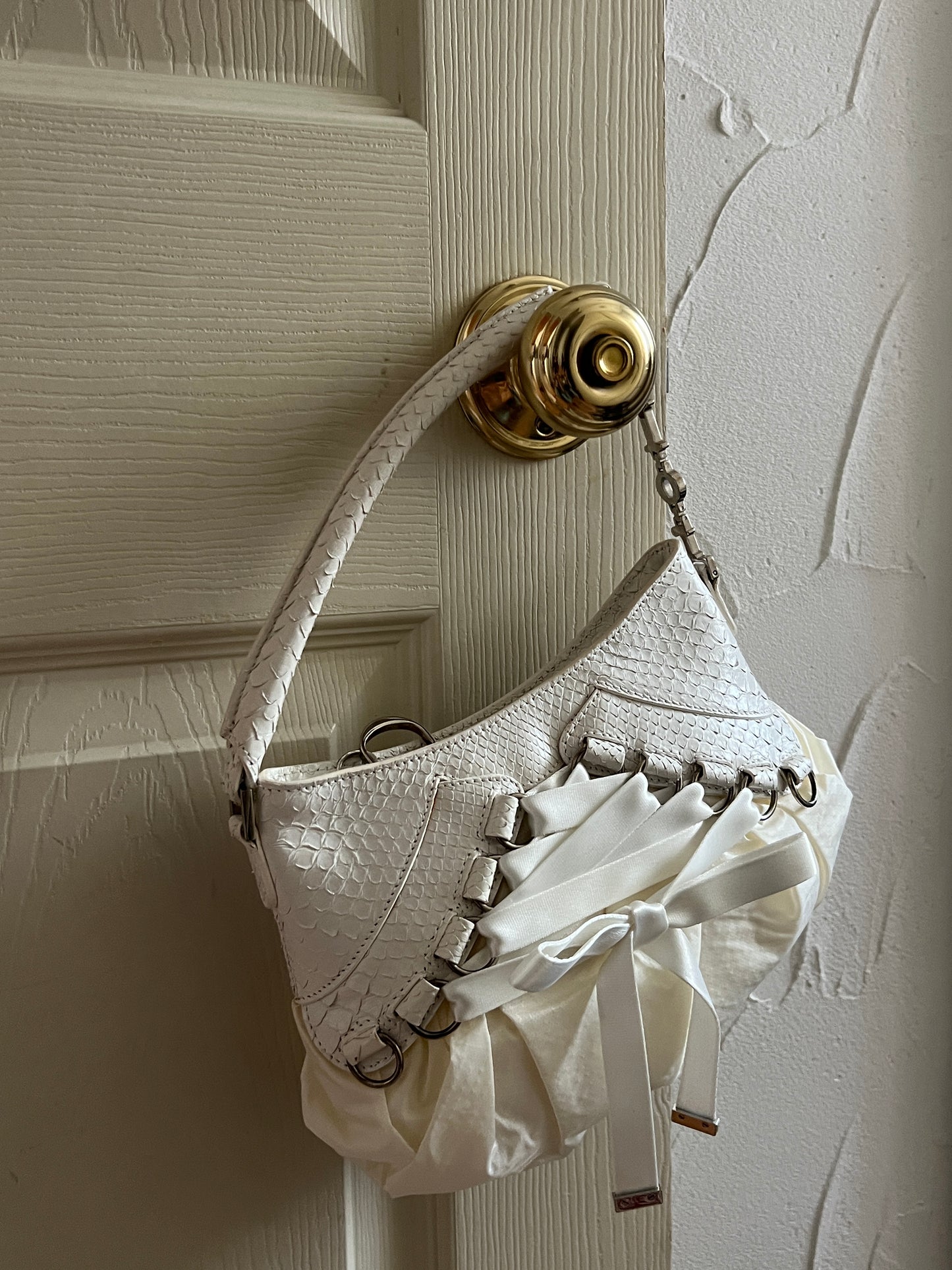 Dior Ballet Corset leather handbag by John Galliano in white with exotic leather