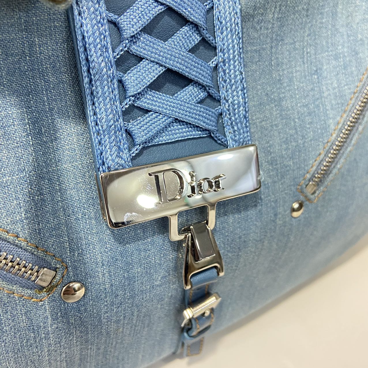 Dior Admit it Denim Shoulder Bag In Blue/Sliver