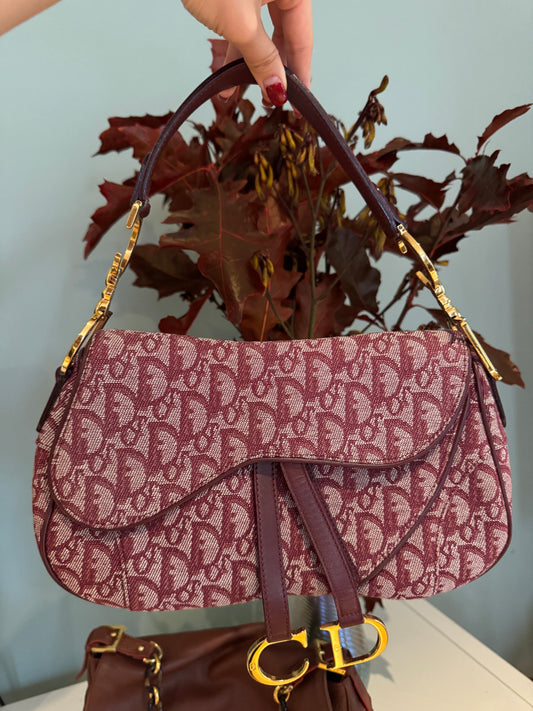 Dior double saddle bag in burgundy red ￼