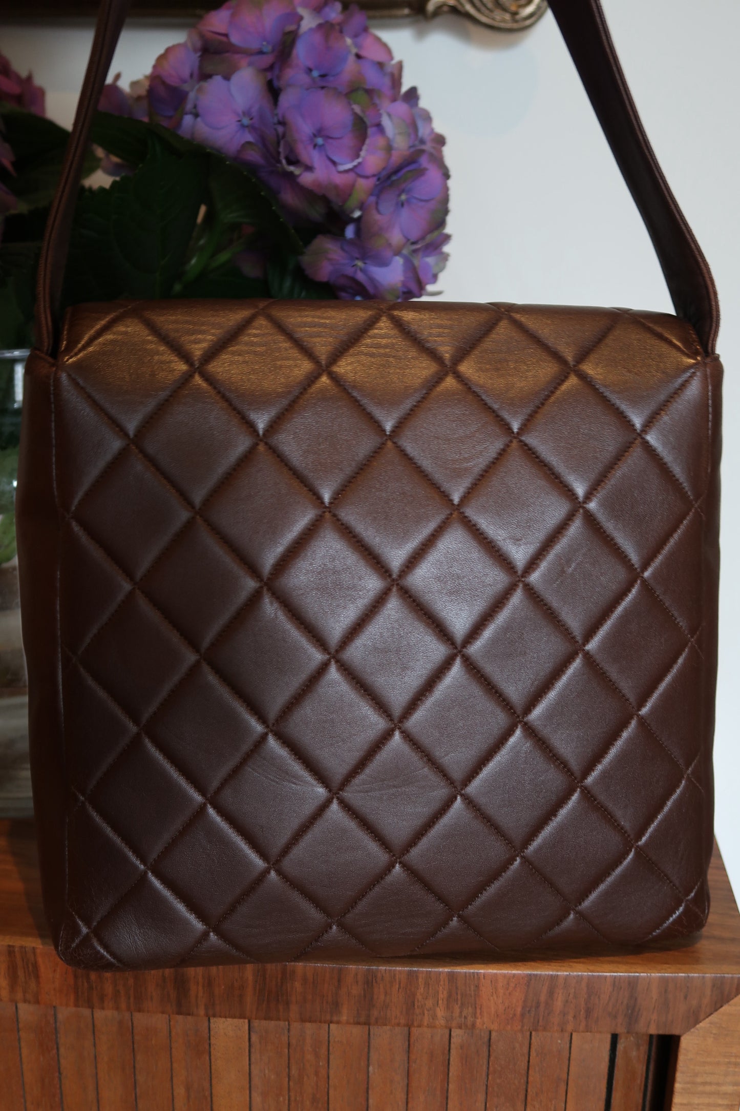 Rare Vintage Chanel double turn lock quilted lambskin shoulder bag
