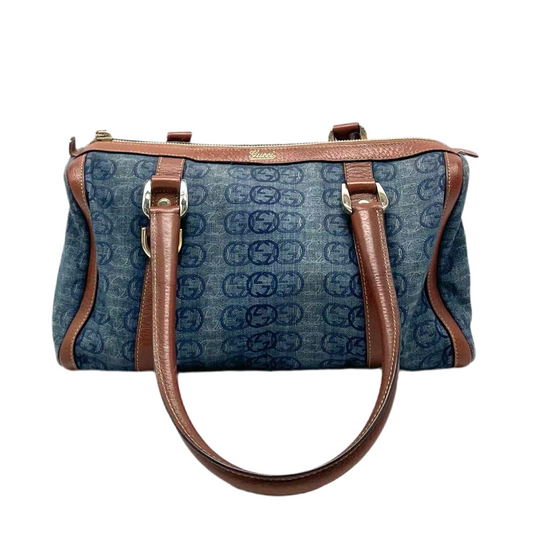 Gucci Boston Abbey Interlocking Logo Joy Blue Denim Satchel