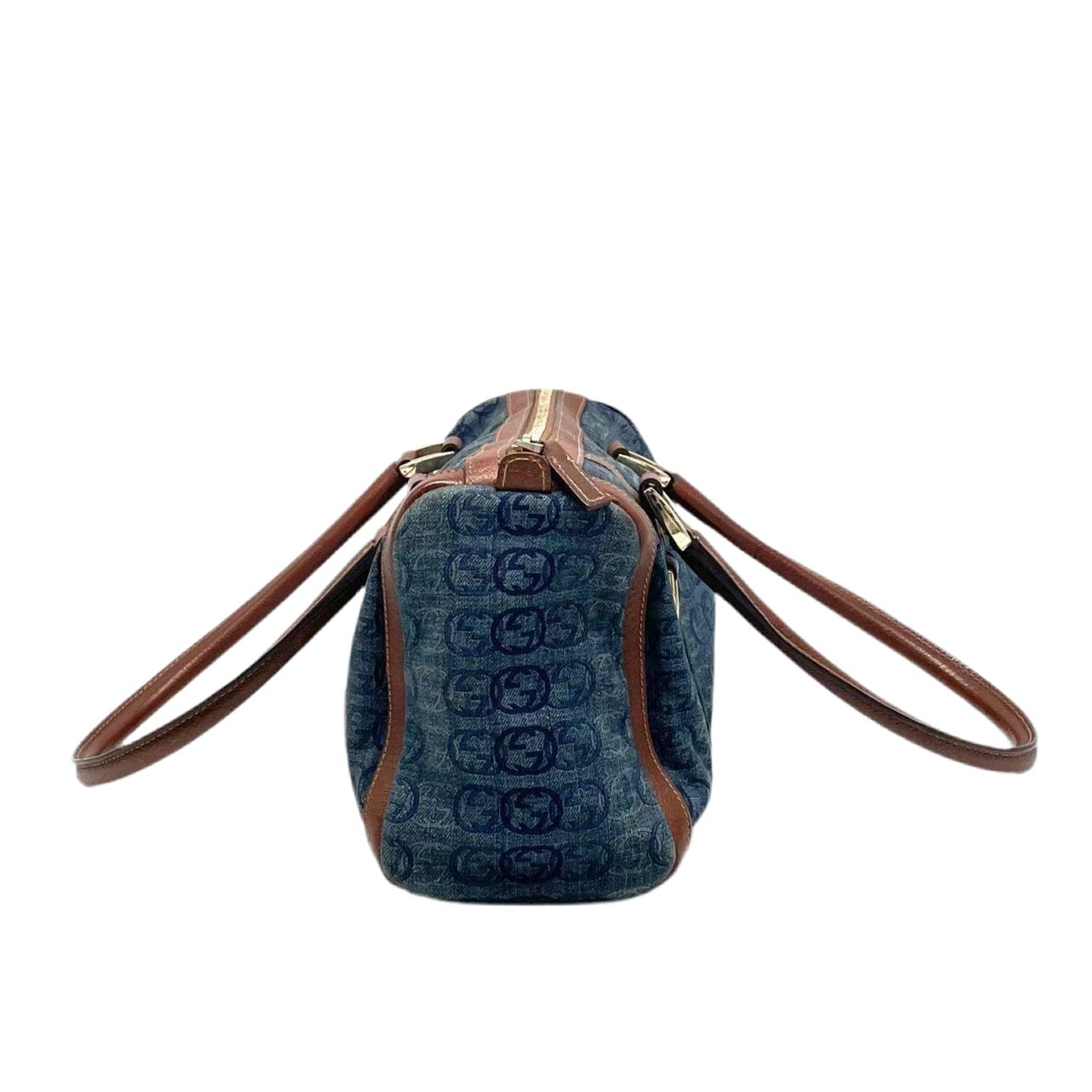 Gucci Boston Abbey Interlocking Logo Joy Blue Denim Satchel