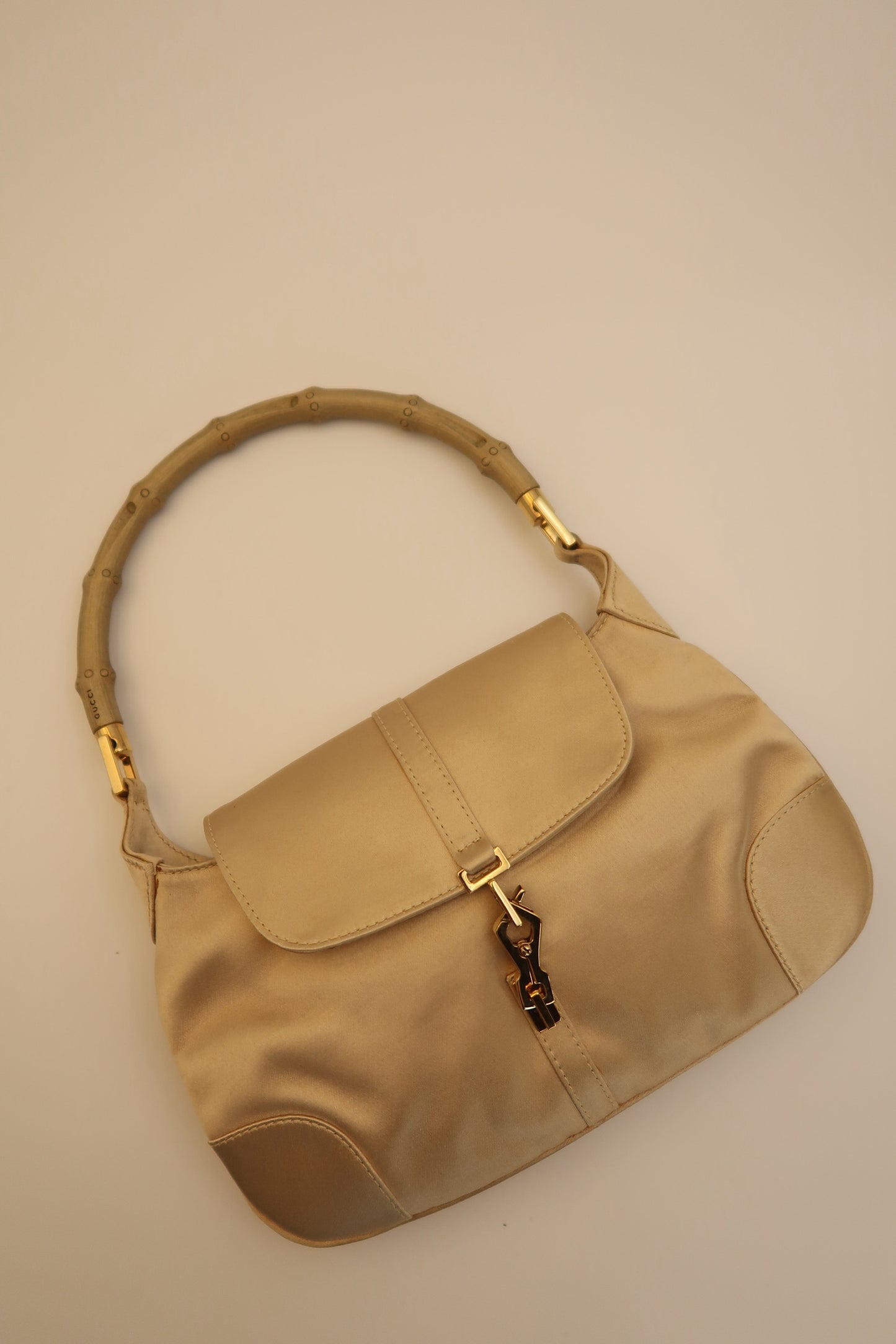 Gucci Mini Jackie in Cream Satin and Bamboo Handle by Tom Ford.