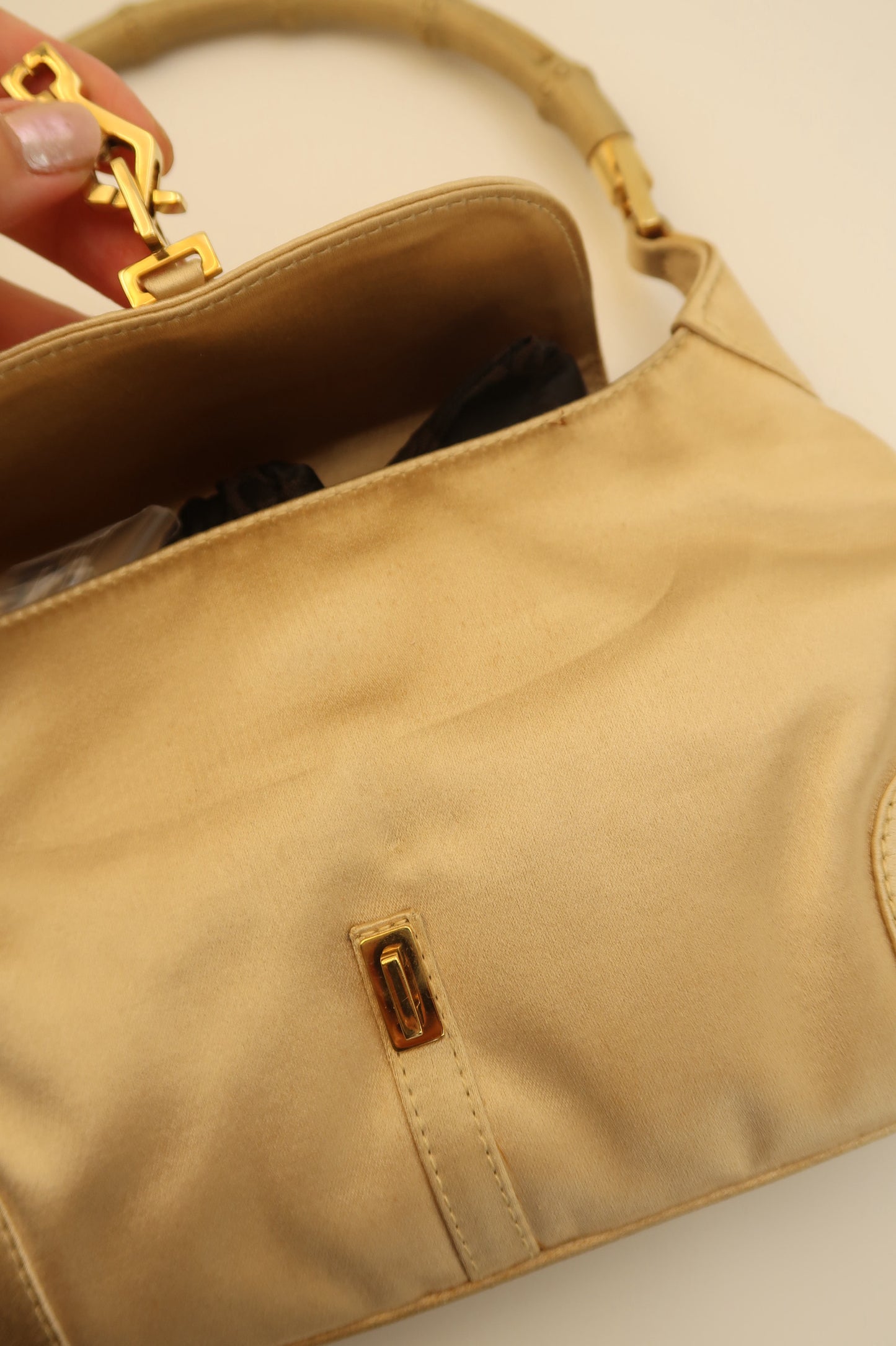 Gucci Mini Jackie in Cream Satin and Bamboo Handle by Tom Ford.