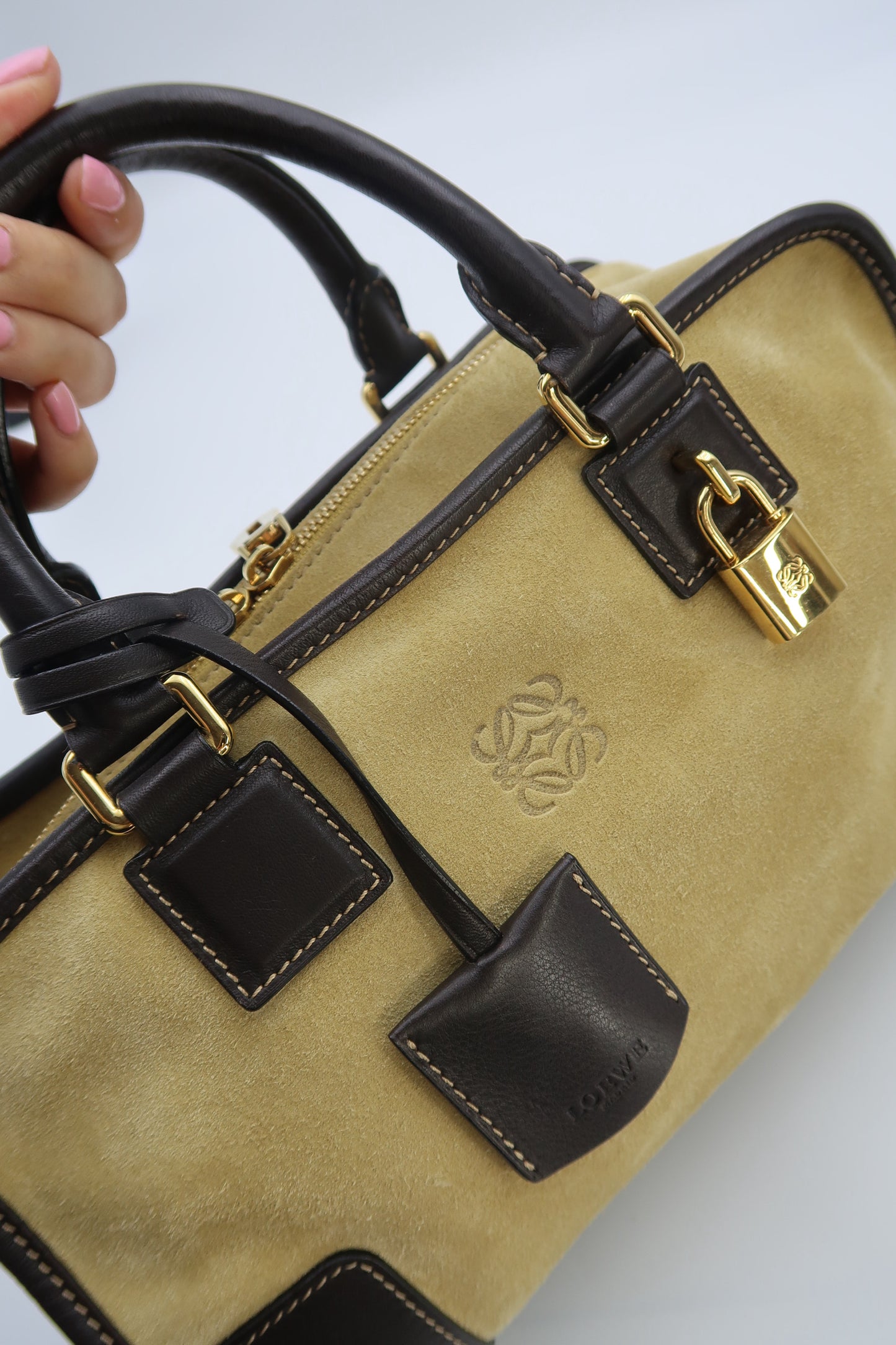 Loewe Amazona 28 Handbag with Suede and Gold Hardware