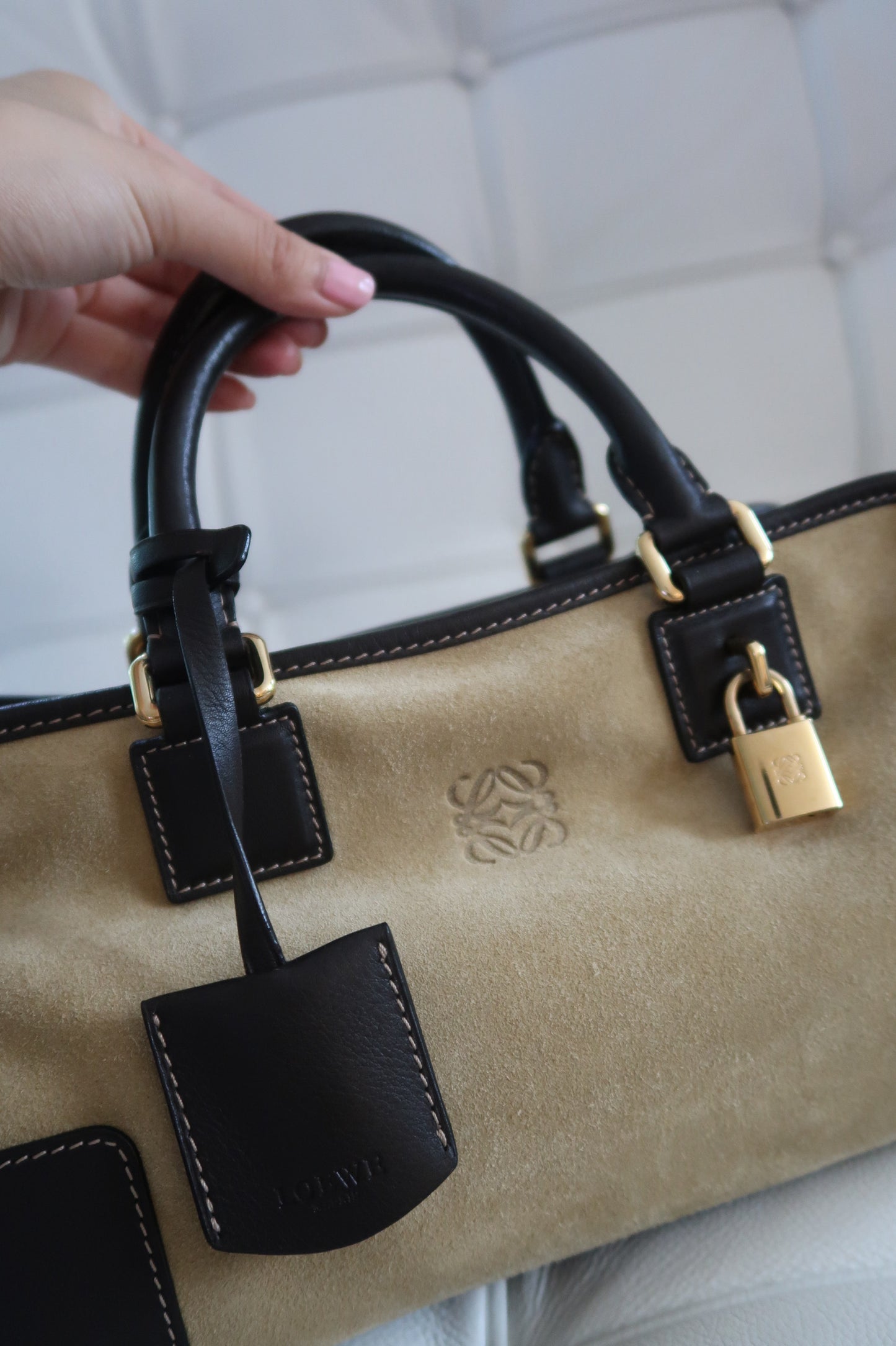 Loewe Amazona 28 Handbag with Suede and Gold Hardware