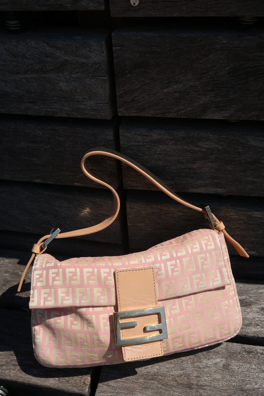 Fendi Baguette Light Pink Zucchino Print Monogram