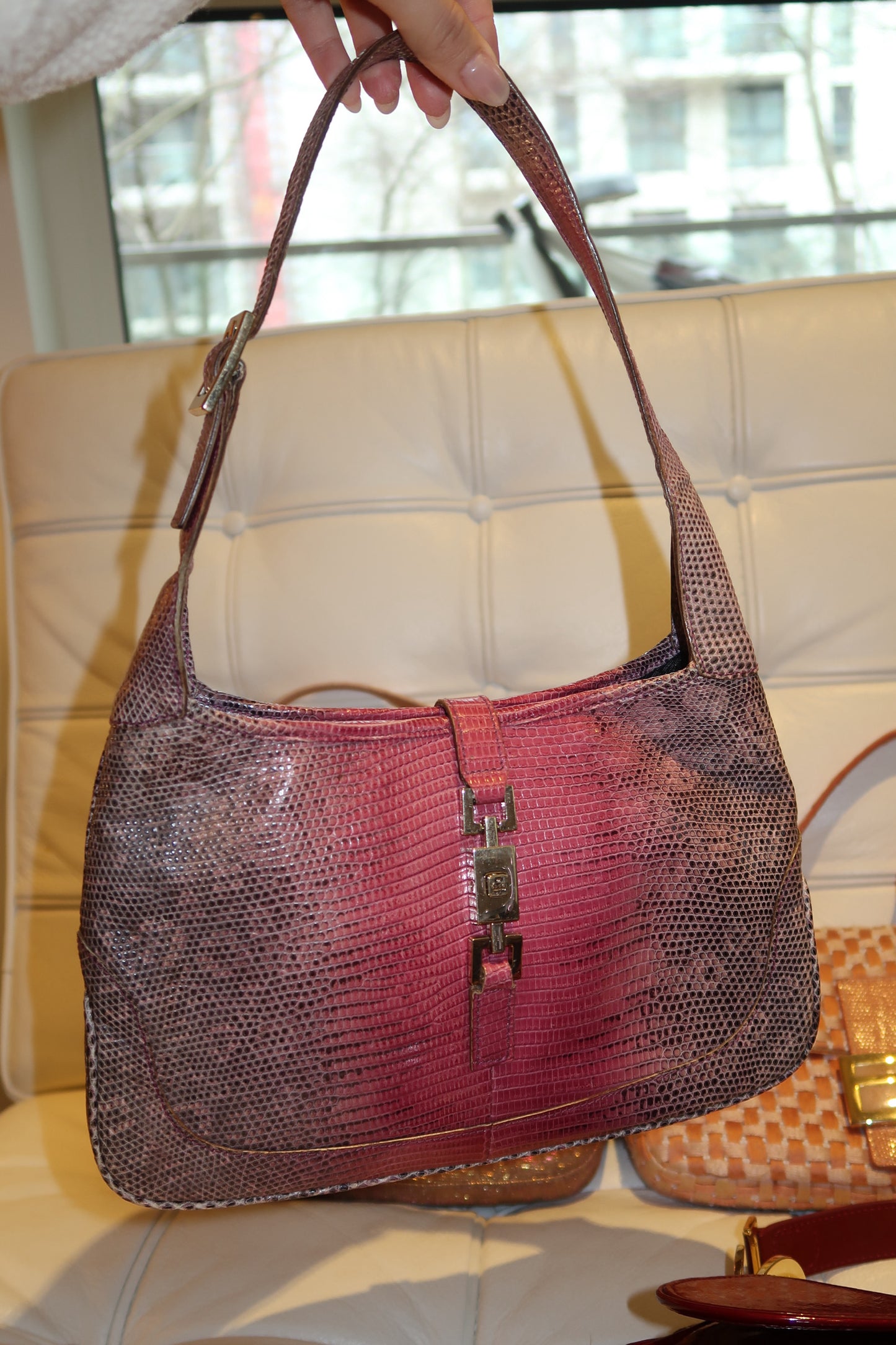 Rare Gucci Jackie Bag 1961 in pink and exotic lizard leather