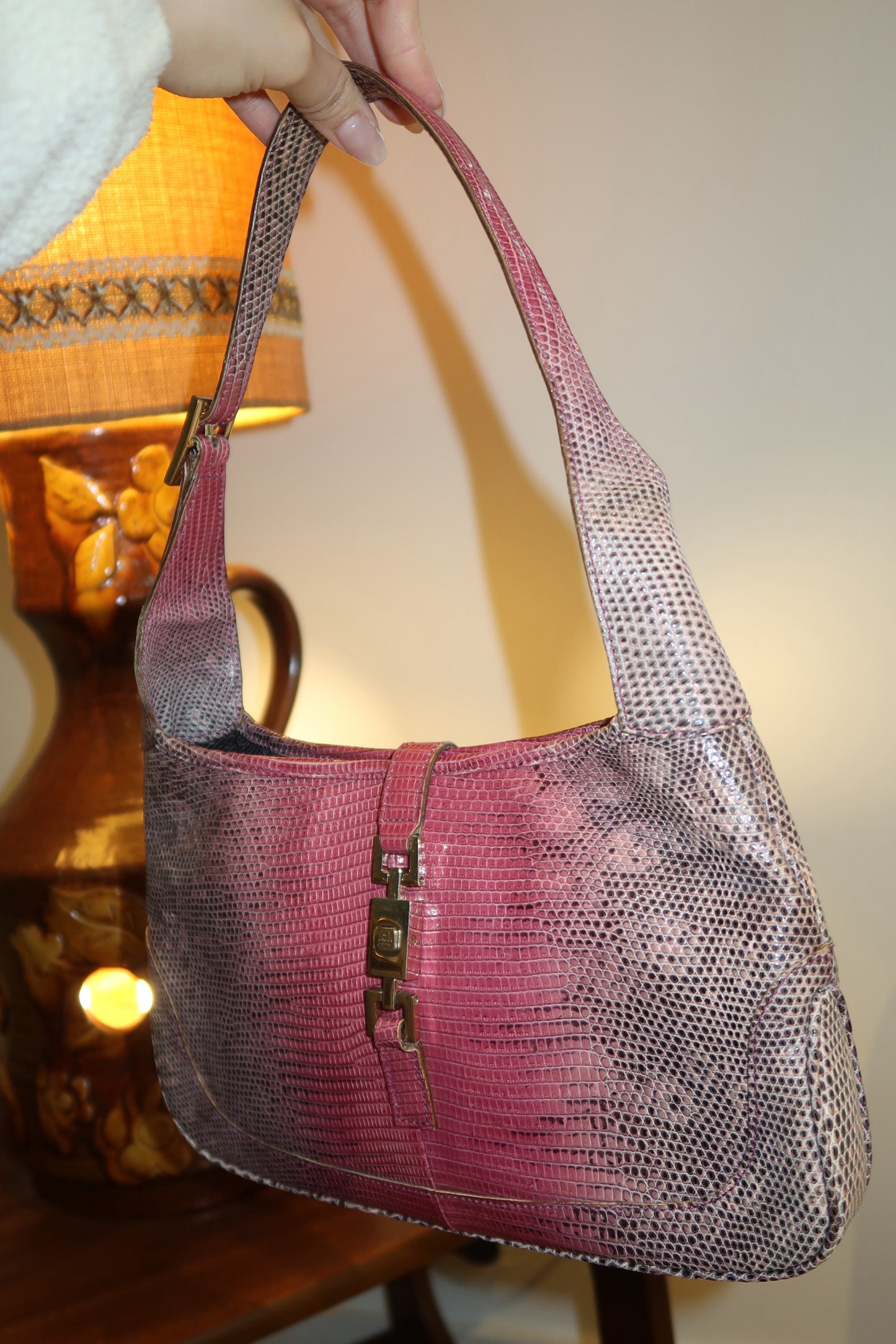Rare Gucci Jackie Bag 1961 in pink and exotic lizard leather
