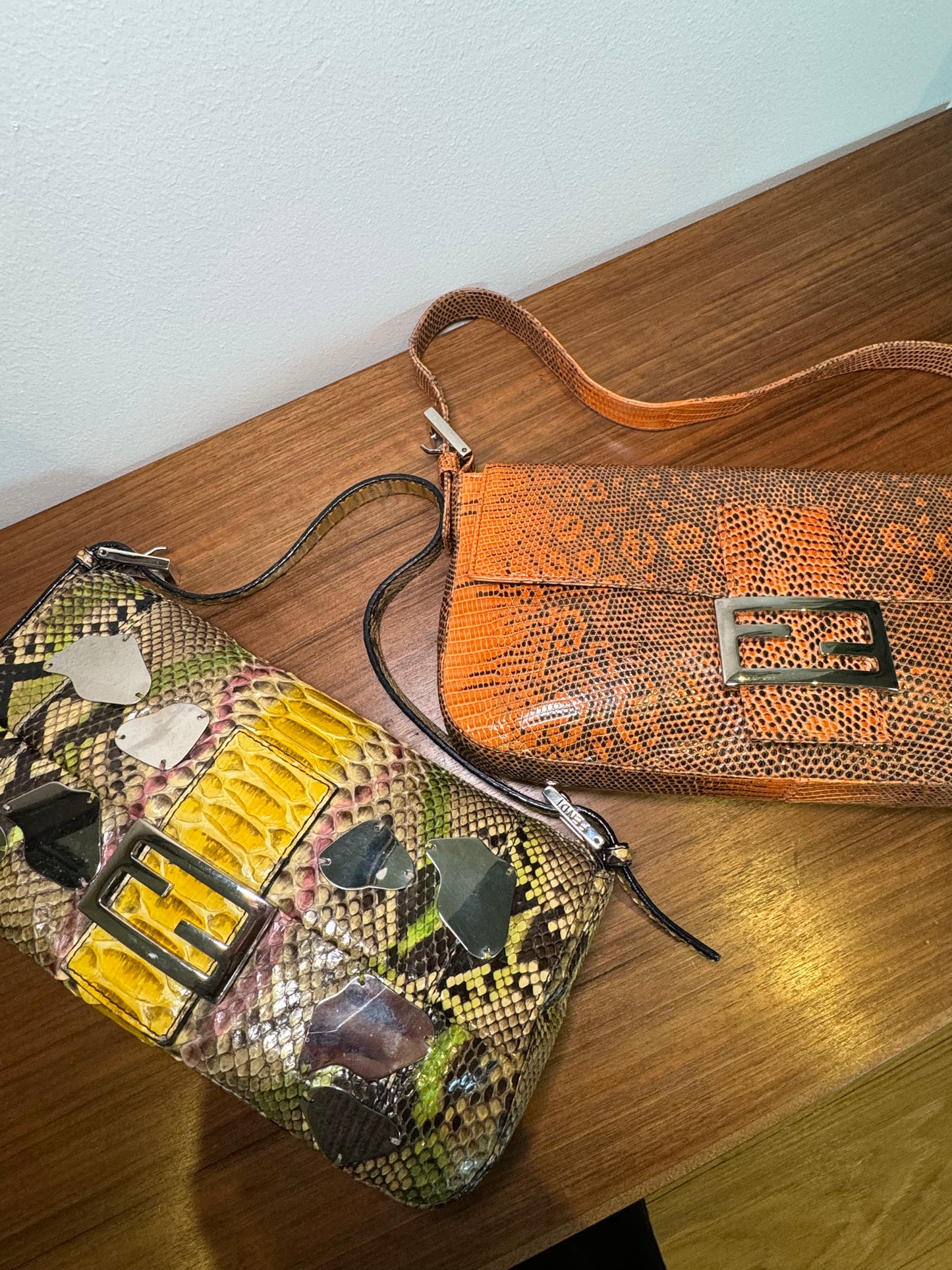 Fendi Baguette 1997 in Orange Lizard print leather